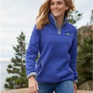 Women's L.L.Bean Sweater Fleece Pullover Marled Purple XS 1/4 Snap Collar